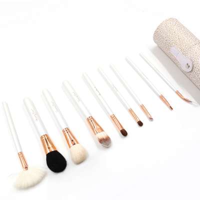 9 PC Eye Shadow Beauty Brushes Lip Concealer White Gold Color Makeup Brushes Set