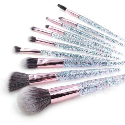 New high quality 10pcs plastic handle pink blue makeup brushes